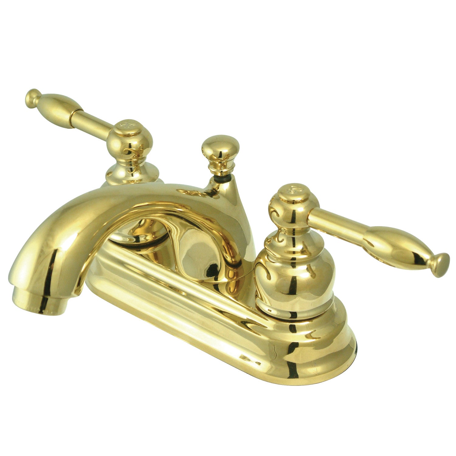 Kingston Tulare GKB2602KL - Knight Double-Handle 3-Hole Deck Mount 4-Inch Centerset Bathroom Faucet with Pop-Up Drain, Polished Brass — image 1